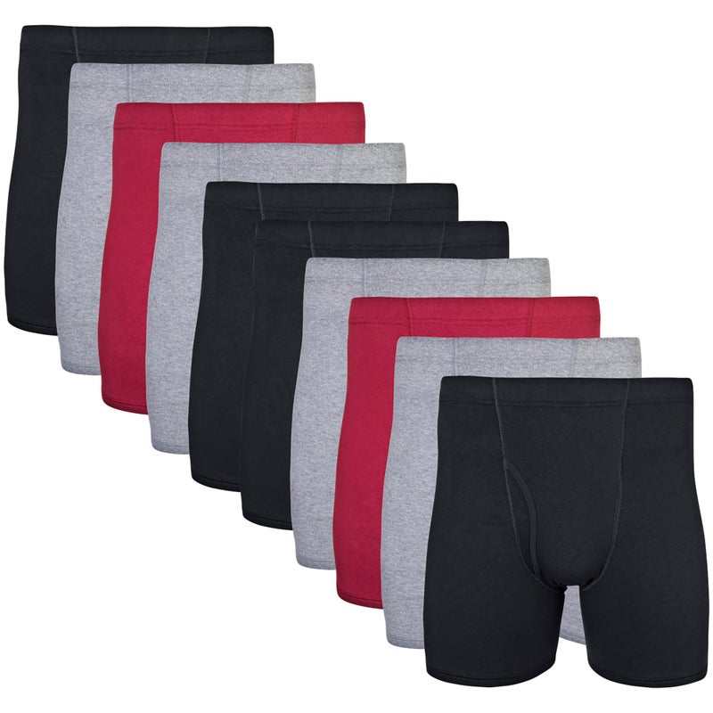 Gildan Men's Underwear Covered Waistband Boxer Briefs, Multipack, Black/Garnet/Graphite (10-Pack), Small - Image 1